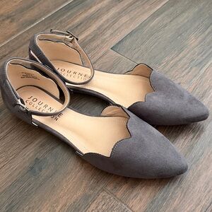Journee Collection Gray Flats with Ankle Straps
